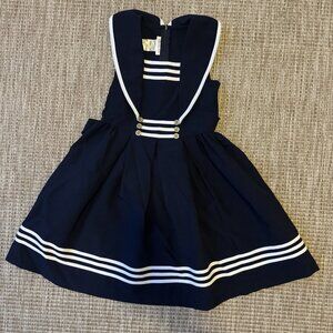 Nautical Sailor Dress Girls 10 Navy White Sleeveless Gold Buttons Bonnie Jean
